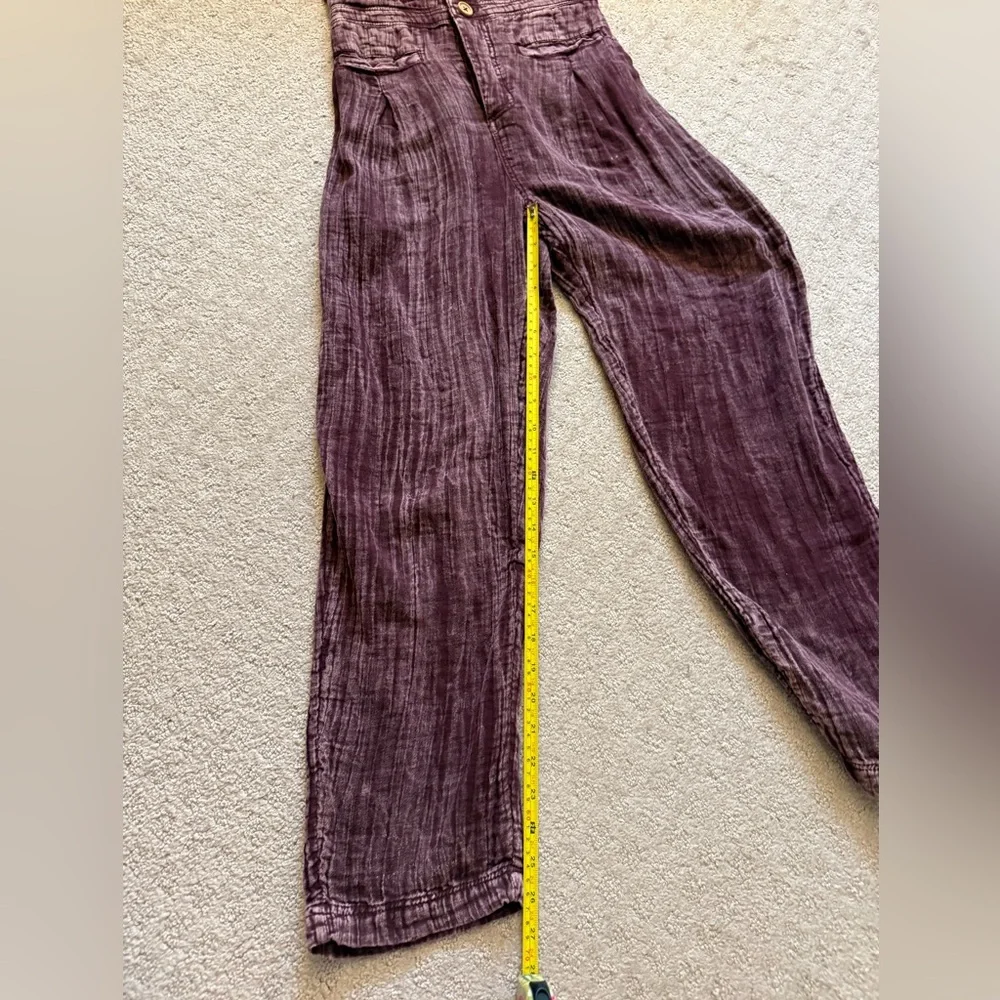 Free People Textured Button-Front Purple Jumpsuit in Plum Stone Washed Boho